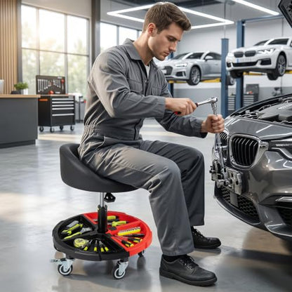 360° Rolling Mechanic Stool with Tool Storage Tray