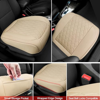 1 Pack Leather Front Car Seat Bottom Cover Beige