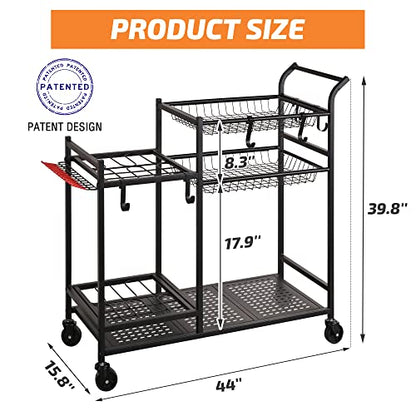 Rolling Garden Tool Organizer with Shelves and Hooks