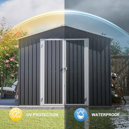 8x12 Ft Large Metal Outdoor Storage Shed with Floor Frame & Lock