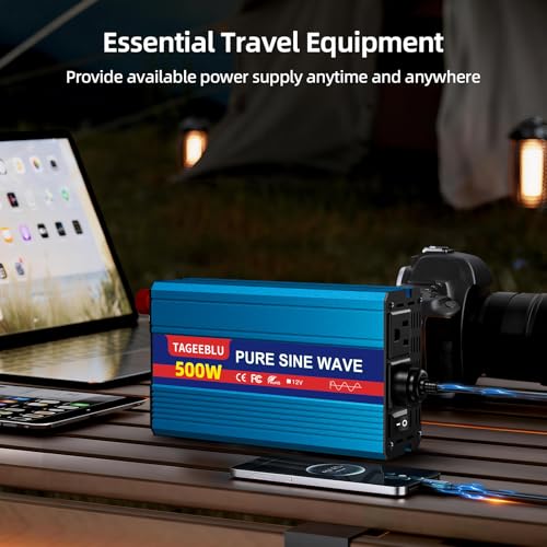 500W Pure Sine Wave Power Inverter 12V DC to 110V 120V AC for Vehicles