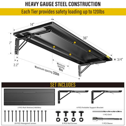 2pack 1.2x3ft Adjustable Rail Type Folding Storage Rack Shelf