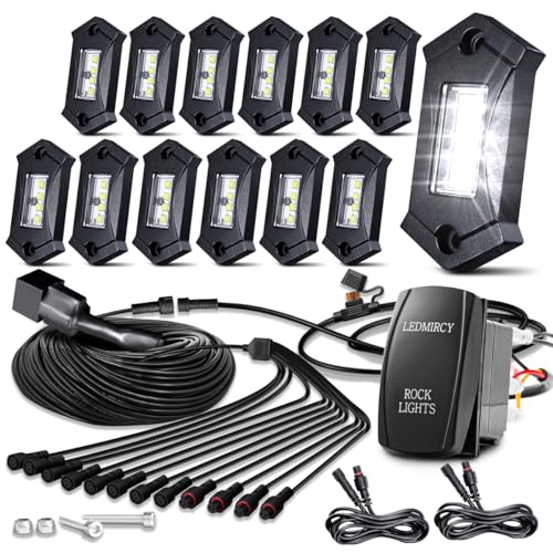 Rock Lights LEDMIRCY R3 Pure White Rock Lights with Wire Harness for Trucks (12 Count)