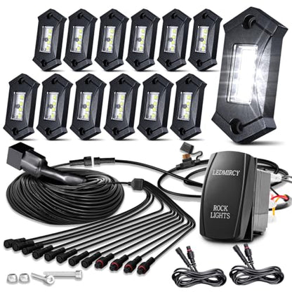 Rock Lights LEDMIRCY R3 Pure White Rock Lights with Wire Harness for Trucks (12 Count)