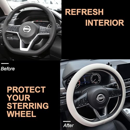 D Shaped Nappa Leather Steering Wheel Cover 14.5
