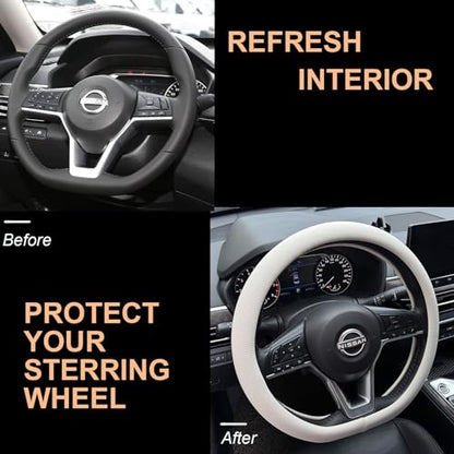D Shaped Nappa Leather Steering Wheel Cover 14.5