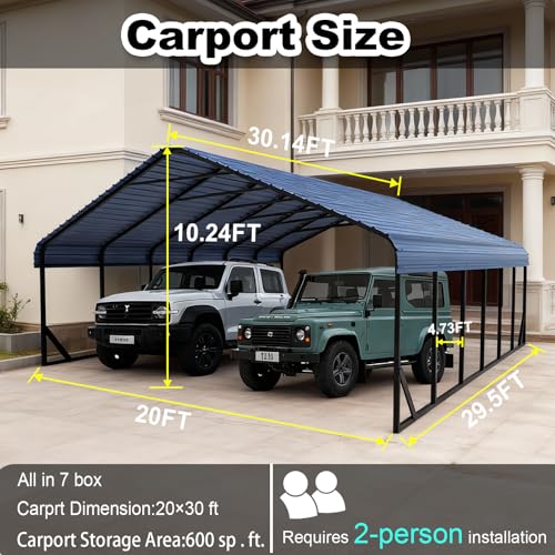 Heavy Duty 20x30 FT Metal Carport for 3 Cars