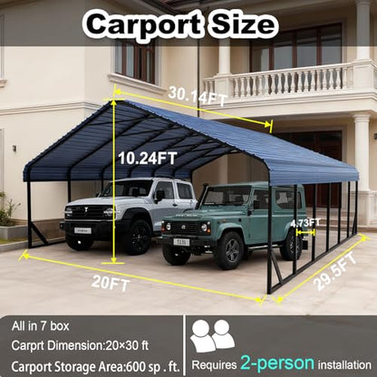 Heavy Duty 20x30 FT Metal Carport for 3 Cars