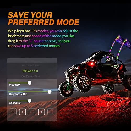 2PCS 5FT RGB LED Whip Light Remote App Control for ATV UTV Polaris