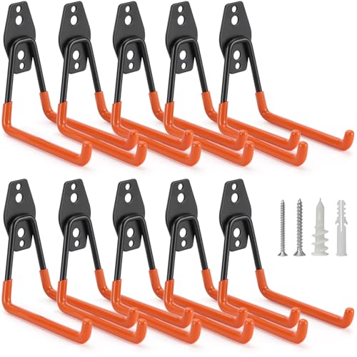 10 Pack Garage Hooks Heavy Duty Storage Organizer Wall Mount Power and Garden Tool Hangers