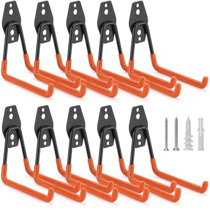 10 Pack Garage Hooks Heavy Duty Storage Organizer Wall Mount Power and Garden Tool Hangers