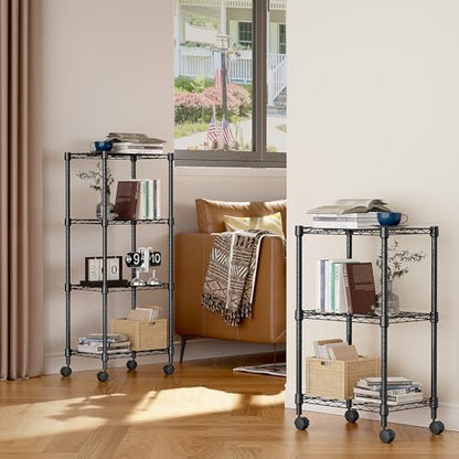 3 Tier Shelf Metal Storage Shelves Wire Rack Closet Organizers with Wheel for Garage Kitchen Bathroom Laundry Black 11.8" D x 17.7" W x 29.8" H