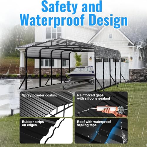 12x20FT Heavy Duty Metal Carport with Side Support Poles for All Weather (3 Count)