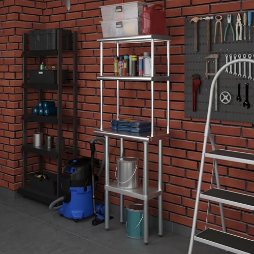Stainless Steel Work Table Double Tier Overshelf