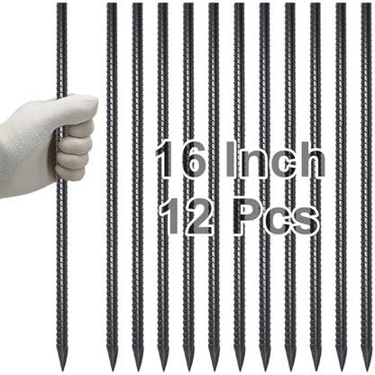 Straight Rebar Stakes 16 Inch Metal Ground Concrete Form Stakes (12 Count)