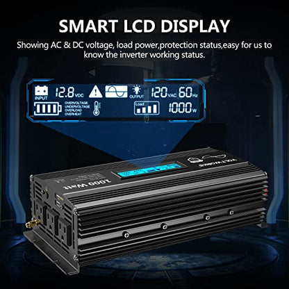 1000 Watt Pure Sine Wave Power Inverter ETL UL458 12V DC to 110V 120V AC