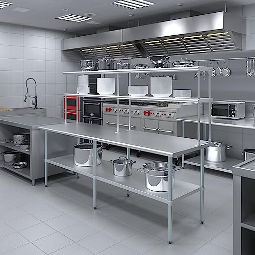 Stainless Steel Work Table Double Tier Overshelf