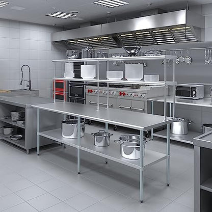 Stainless Steel Work Table Double Tier Overshelf