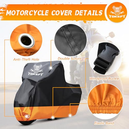 Motorcycle Cover Waterproof Outdoor Storage Fits Up to 104"