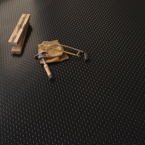 Lite Diamond Tread Pattern Midnight Black Vinyl Rollout Garage Flooring Protector Mat for The Garage and Beyond