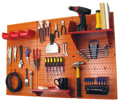 Pegboard Organizer 4 ft. Metal Pegboard Standard Tool Storage Kit with Orange Toolboard and Red Accessories