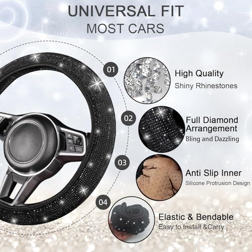 Bling Car Floor Mats Full Set and Steering Wheel Cover