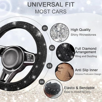 Bling Car Floor Mats Full Set and Steering Wheel Cover