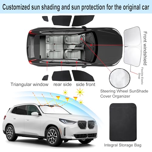 Window Shades for BMW X3 2025 2026 Accessories Car Side Full Windows Rear Triangular Windshield Sun Shade Sun UV Rays & Privacy Protection for Camping 7PCS (7 Count)
