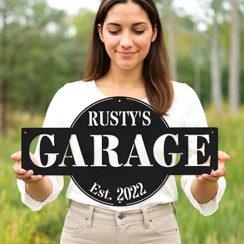 Custom Garage Workshop Metal Sign Personalized Tool Name Wall Art for Car Truck Mechanic Shop Decor Durable Steel Sign for Dad Husband Men’s Auto Workspace or Fence