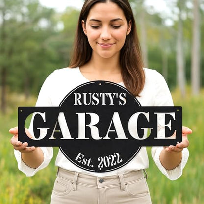 Custom Garage Workshop Metal Sign Personalized Tool Name Wall Art for Car Truck Mechanic Shop Decor Durable Steel Sign for Dad Husband Men’s Auto Workspace or Fence