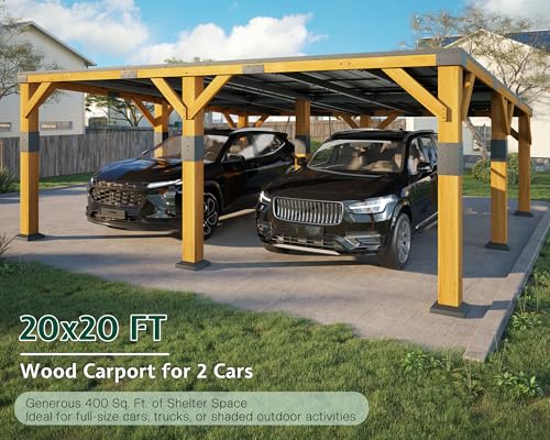 20x20x9.2 FT Heavy Duty Cedar Wood Carport for 2 Cars