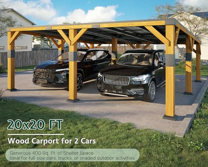 20x20x9.2 FT Heavy Duty Cedar Wood Carport for 2 Cars