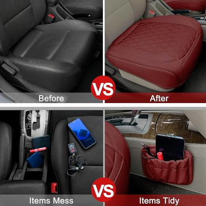 2 Pack Leather Front Car Seat Bottom Covers Red (2 Count)