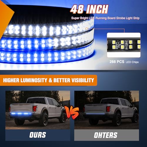 48 Inch 288 LED Tailgate Strobe Light Strip Blue White
