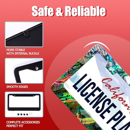 Faux Abalone Shell License Plate Frame Stainless Steel 2