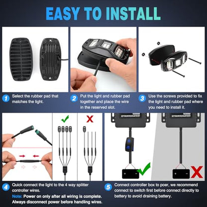RGBW LED Rock Lights Kit 4 Pods 22 LEDs Wide Angle Lighting (16 Ounce)