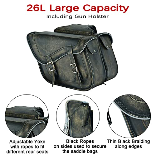 Naked Cowhide Leather Motorcycle Saddle Bags Throw Over Saddlebags (2 Count (13L each))
