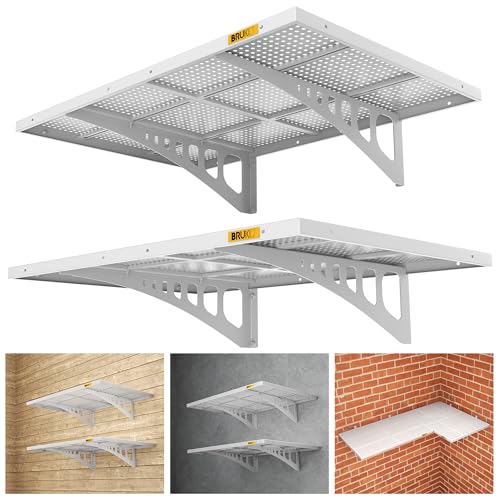 2Pack 2x3ft Adjustable Metal Garage Wall Shelving Heavy Duty Garage Storage Shelf Wall Mounted White (2 Count)