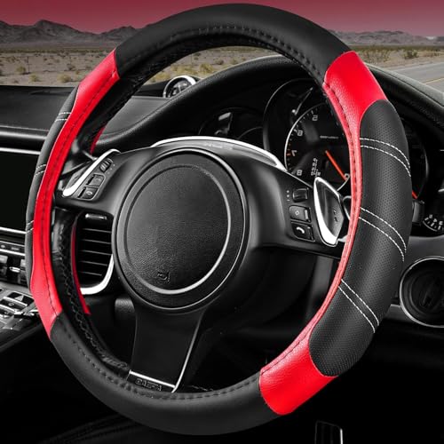 Line Rider Microfiber Leather Sporty Steering Wheel Cover Universal Fits for 95% Truck