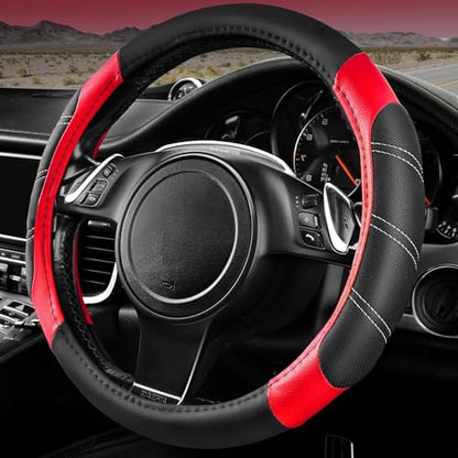 Line Rider Microfiber Leather Sporty Steering Wheel Cover Universal Fits for 95% Truck