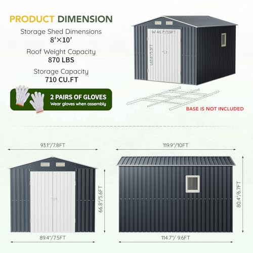 10 x 8 FT Metal Storage Shed for Backyard