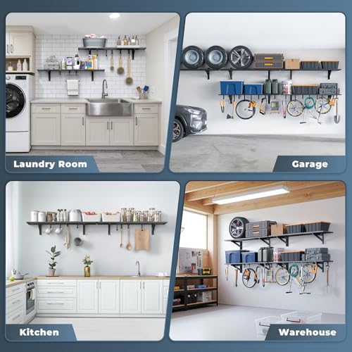 2 Pack Heavy Duty Garage Wall Shelving with 8 Hooks (2 Count)