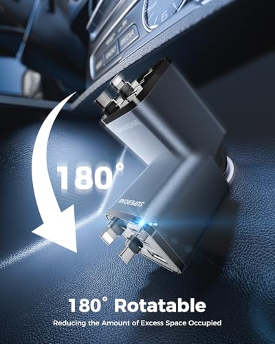 2026 Compact SUPERONE Retractable Car Charger with USB C & Apple Cables