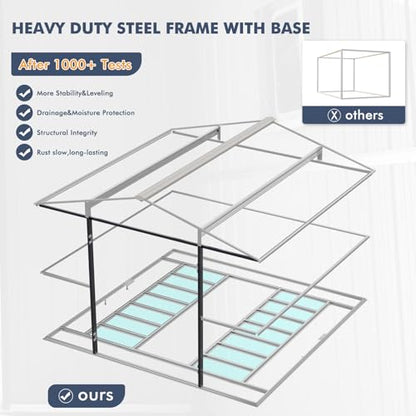 10x10 FT Metal Outdoor Storage Shed with Unique Base Sunroof Window Lockable Double Door Vent Heavy Duty Reinforced Frame Waterproof Sheds for Garden Large Lawnmower Tool