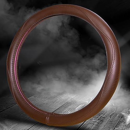 Top Grade Brown Genuine Leather Steering Wheel Cover Men Women