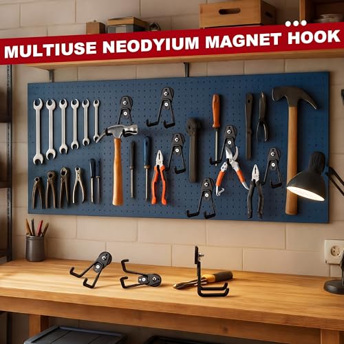 34 Pcs Large Magnetic Hooks Heavy Duty Garage Magnet Hooks Strong Storage Utility Magnetic Hangers with Anti Slip Rubber Coating for Indoor and Outdoor Hanging (34 Count)