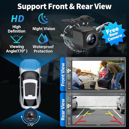 7" Double Din Car Stereo with Wireless Apple CarPlay & Android Auto