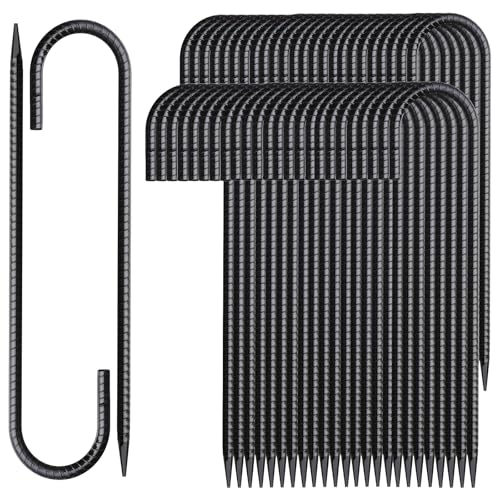 12 Inch Rebar Stakes 50 Pack J Hook Ground Stakes Heavy Duty Chain Link Fence Stakes Galvanized Anchors Metal Tent Stakes for Wire Fencing Concrete Forming Trampolines Camping Canopies Shed Swing (50 Count)