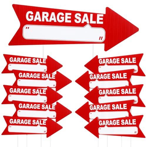 12 Pcs Garage Sale Signs with Stakes Double Sided (12 Count)