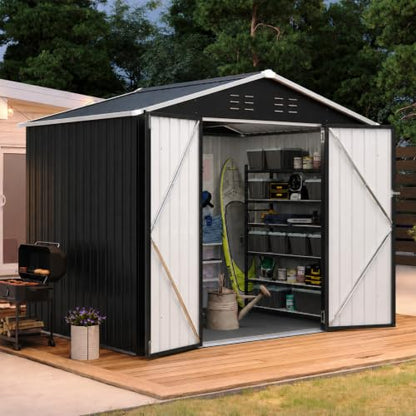 7'x6' Shed with Floor Galvanized Steel Outdoor Storage Shed Black